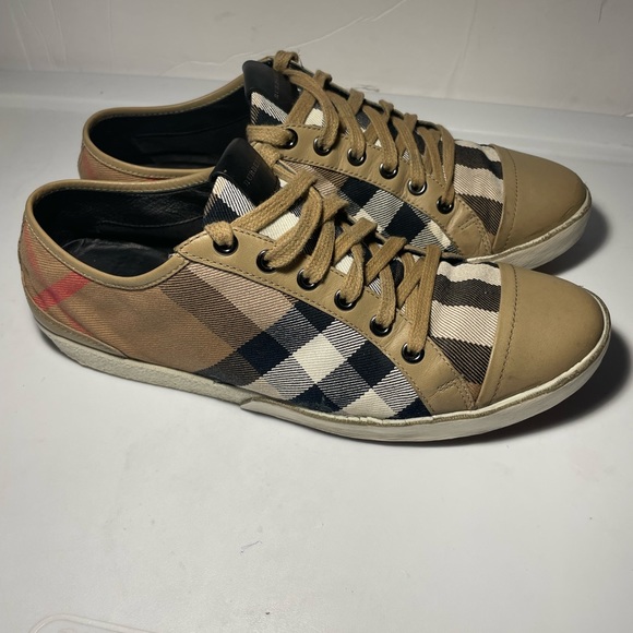 Burberry beige nova check canvas and leather cap toe Snearkers size 40. Usa 9 - Picture 2 of 15